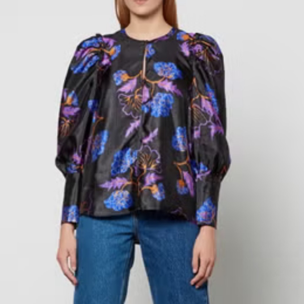 BAUM UND PFERDGARTEN Womens Mitzy Blouse Black Colorful Floral Oversized Size 36